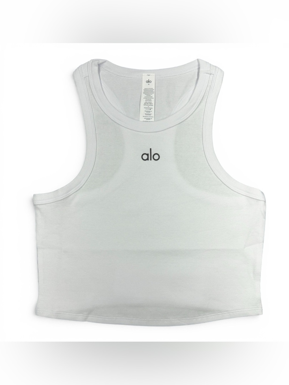 ALO Yoga White Ribbed Logo Crop Tank